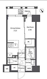 東京メトロ日比谷線 入谷駅 徒歩6分の賃貸マンション 10階1DKの間取り