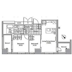 東京メトロ千代田線 赤坂駅 徒歩4分の賃貸マンション 8階2LDKの間取り