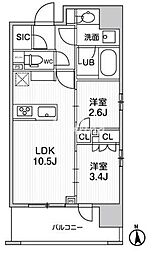 都営大江戸線 新御徒町駅 徒歩1分の賃貸マンション 10階2LDKの間取り