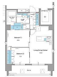 都営浅草線 蔵前駅 徒歩4分の賃貸マンション 11階2LDKの間取り