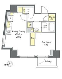 都営大江戸線 清澄白河駅 徒歩10分の賃貸マンション 2階ワンルームの間取り