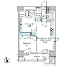 JR総武線 浅草橋駅 徒歩7分の賃貸マンション 11階2LDKの間取り