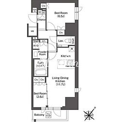 都営大江戸線 新宿駅 徒歩4分の賃貸マンション 6階2LDKの間取り