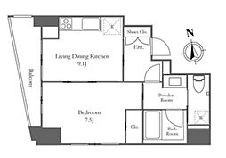 東京メトロ南北線 白金高輪駅 徒歩4分の賃貸マンション 8階1LDKの間取り