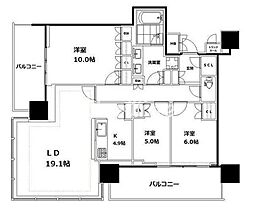 JR山手線 浜松町駅 徒歩6分の賃貸マンション 20階3LDKの間取り