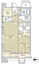 都営大江戸線 汐留駅 徒歩4分の賃貸マンション 15階1LDKの間取り