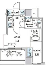 東京メトロ有楽町線 月島駅 徒歩3分の賃貸マンション 7階1DKの間取り
