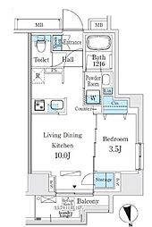 つくばエクスプレス 浅草駅 徒歩5分の賃貸マンション 13階1LDKの間取り