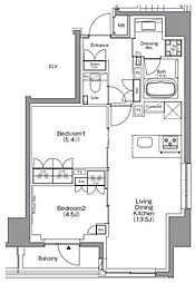都営浅草線 本所吾妻橋駅 徒歩5分の賃貸マンション 4階2LDKの間取り