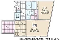 レーヴレジデンス市ヶ谷 1LDKの間取図画像