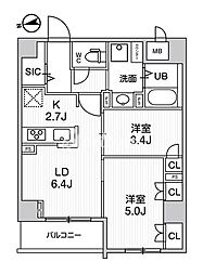 中野区上高田2丁目マンション 2DKの間取図画像
