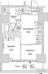 ザ・パークハビオ新中野 2DKの間取図画像
