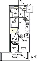 PRIMEGARDEN銀座八丁堀 1LKの間取図画像