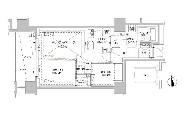 東京都新宿区南山伏町(賃貸マンション2LDK・9階・55.02㎡)の写真 その2