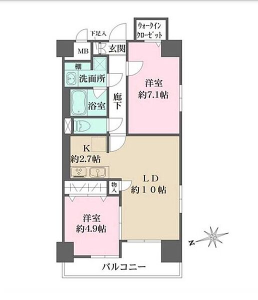 東京都中央区日本橋馬喰町２丁目(賃貸マンション2LDK・6階・56.69㎡)の写真 その2