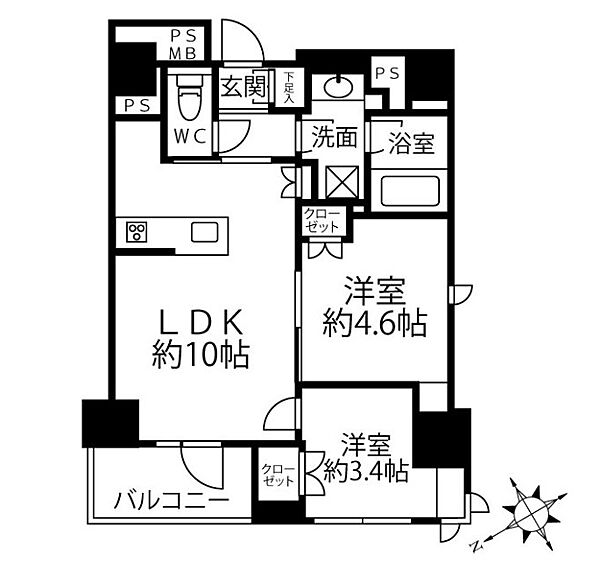 東京都中央区新富２丁目(賃貸マンション2LDK・10階・43.04㎡)の写真 その2