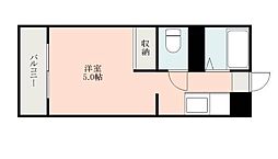 鹿児島市電1系統 騎射場駅 鹿大正門前下車 徒歩7分の賃貸マンション 2階ワンルームの間取り