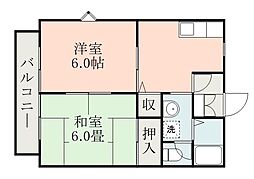 JR指宿枕崎線 宇宿駅 徒歩23分の賃貸アパート 2階2DKの間取り