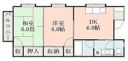 鹿児島市電1系統 笹貫駅 徒歩2分の賃貸マンション 1階2DKの間取り