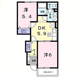 JR鹿児島本線 川内駅 バス11分 中郷病院入口下車 徒歩5分の賃貸アパート 1階2DKの間取り