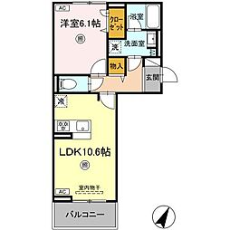 JR鹿児島本線 川内駅 徒歩26分の賃貸アパート 2階1LDKの間取り