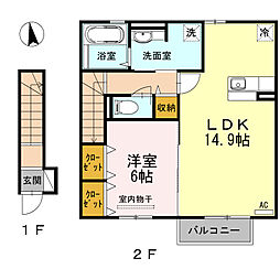 JR鹿児島本線 川内駅 徒歩24分の賃貸アパート 2階1LDKの間取り