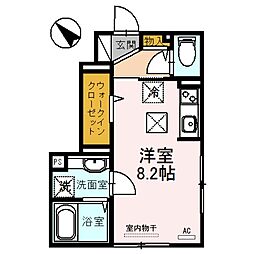 鹿児島市電1系統 笹貫駅 徒歩7分の賃貸アパート 1階ワンルームの間取り