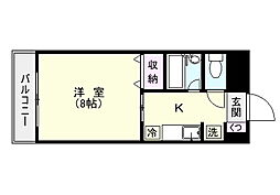 鹿児島市電1系統 武之橋駅 徒歩3分の賃貸マンション 2階1Kの間取り