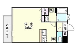 鹿児島市電1系統 二中通駅 徒歩4分の賃貸マンション 1階ワンルームの間取り