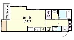 鹿児島市電1系統 二中通駅 徒歩4分の賃貸マンション 2階ワンルームの間取り