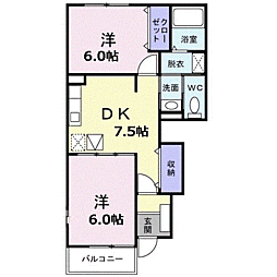 プレーリーベル2 2DKの間取図画像