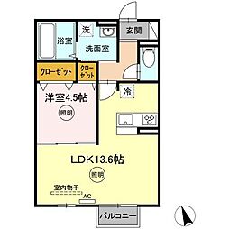 JR指宿枕崎線 二月田駅 徒歩30分の賃貸アパート 1階1LDKの間取り