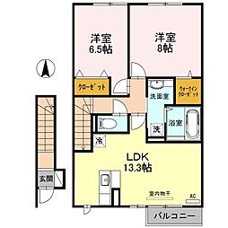 JR日豊本線 竜ケ水駅 ふれあいステーション前下車 3.8kmの賃貸アパート 2階2LDKの間取り