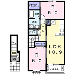 JR鹿児島本線 川内駅 バス16分 五代下車 徒歩2分の賃貸アパート 2階2LDKの間取り