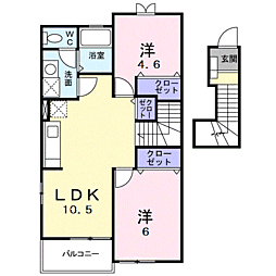 JR鹿児島本線 川内駅 バス13分 育英小入口下車 徒歩9分の賃貸アパート 2階2LDKの間取り