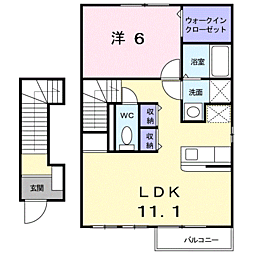 JR鹿児島本線 鹿児島中央駅 バス18分 広木住宅前下車 徒歩3分の賃貸アパート 2階1LDKの間取り