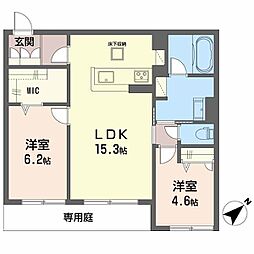 鹿児島市電2系統 中郡駅 徒歩4分の賃貸マンション 1階2LDKの間取り