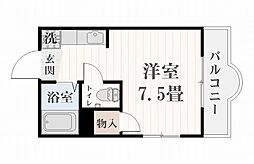 鹿児島市電1系統 荒田八幡駅 徒歩9分の賃貸マンション 4階ワンルームの間取り