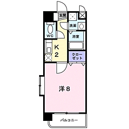鹿児島市電1系統 二中通駅 甲南高校前下車 徒歩7分の賃貸マンション 2階1Kの間取り