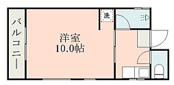 鹿児島市電1系統 新屋敷駅 徒歩8分の賃貸マンション 2階1Kの間取り