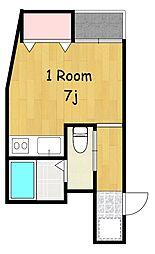鹿児島市電1系統 二中通駅 徒歩3分の賃貸マンション 4階ワンルームの間取り