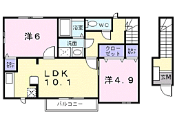 JR鹿児島本線 神村学園前駅 徒歩14分の賃貸アパート 2階2LDKの間取り