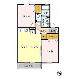 JR日豊本線 帖佐駅 徒歩13分の賃貸アパート 2階2LDKの間取り