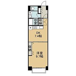 鹿児島市電1系統 宇宿一丁目駅 徒歩9分の賃貸マンション 3階1DKの間取り