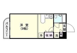 鹿児島市電1系統 荒田八幡駅 徒歩8分の賃貸マンション 2階ワンルームの間取り