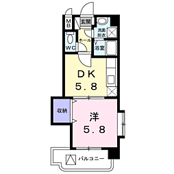 鹿児島市電1系統 谷山駅 徒歩2分の賃貸マンション 3階1DKの間取り
