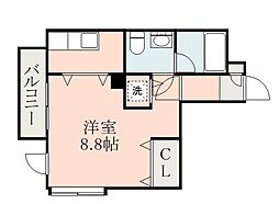 鹿児島市電1系統 騎射場駅 徒歩3分の賃貸マンション 6階1Kの間取り