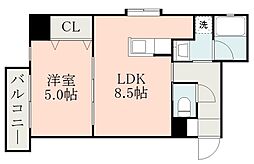 鹿児島市電1系統 騎射場駅 徒歩3分の賃貸マンション 9階1LDKの間取り