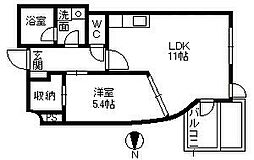 鹿児島市電2系統 天文館通駅 徒歩8分の賃貸マンション 2階1LDKの間取り