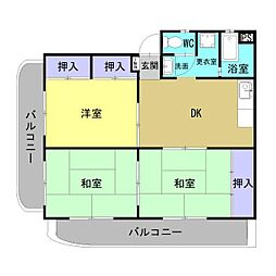 JR指宿枕崎線 宇宿駅 徒歩4分の賃貸マンション 3階3DKの間取り